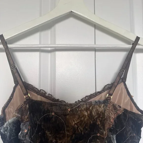 Y2K Velvet Corset Top-Lace Patchwork Bustier-Fairy Grunge/Whimsigoth - Picture 10 of 12